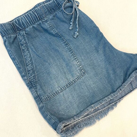 For The Republic Lg Shorts Tencil "Jean" Boho Drawstring Soft Flowy Cut Off Raw - Picture 1 of 14